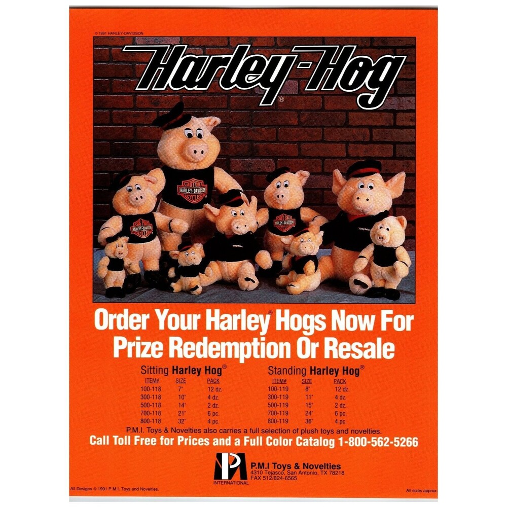 Vintage 1991 Harley-Davidson Harley-Hog Plush Toy Brochure Advertisement P.M.I.